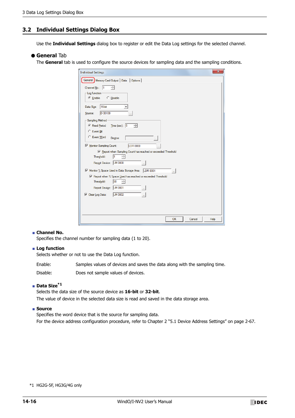 2 individual settings dialog box, General tab, Individual settings dialog box -16 | IDEC High Performance Series User Manual | Page 854 / 1448