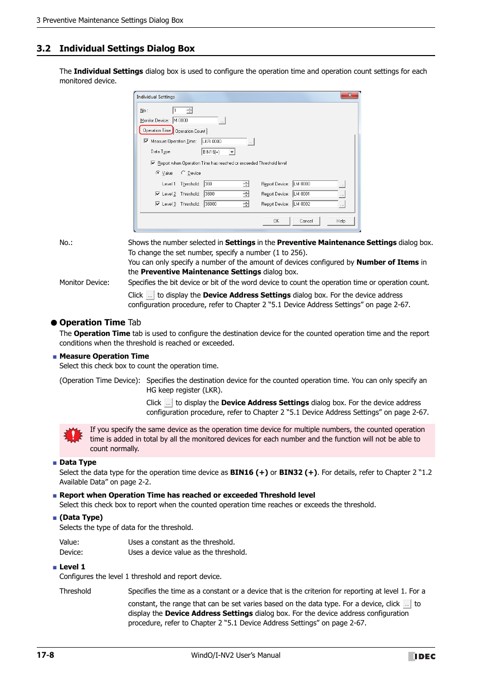 2 individual settings dialog box, Operation time tab, Individual settings dialog box -8 | IDEC High Performance Series User Manual | Page 916 / 1448