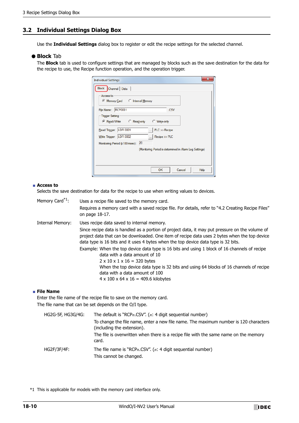 2 individual settings dialog box, Block tab, Individual settings dialog box -10 | IDEC High Performance Series User Manual | Page 936 / 1448