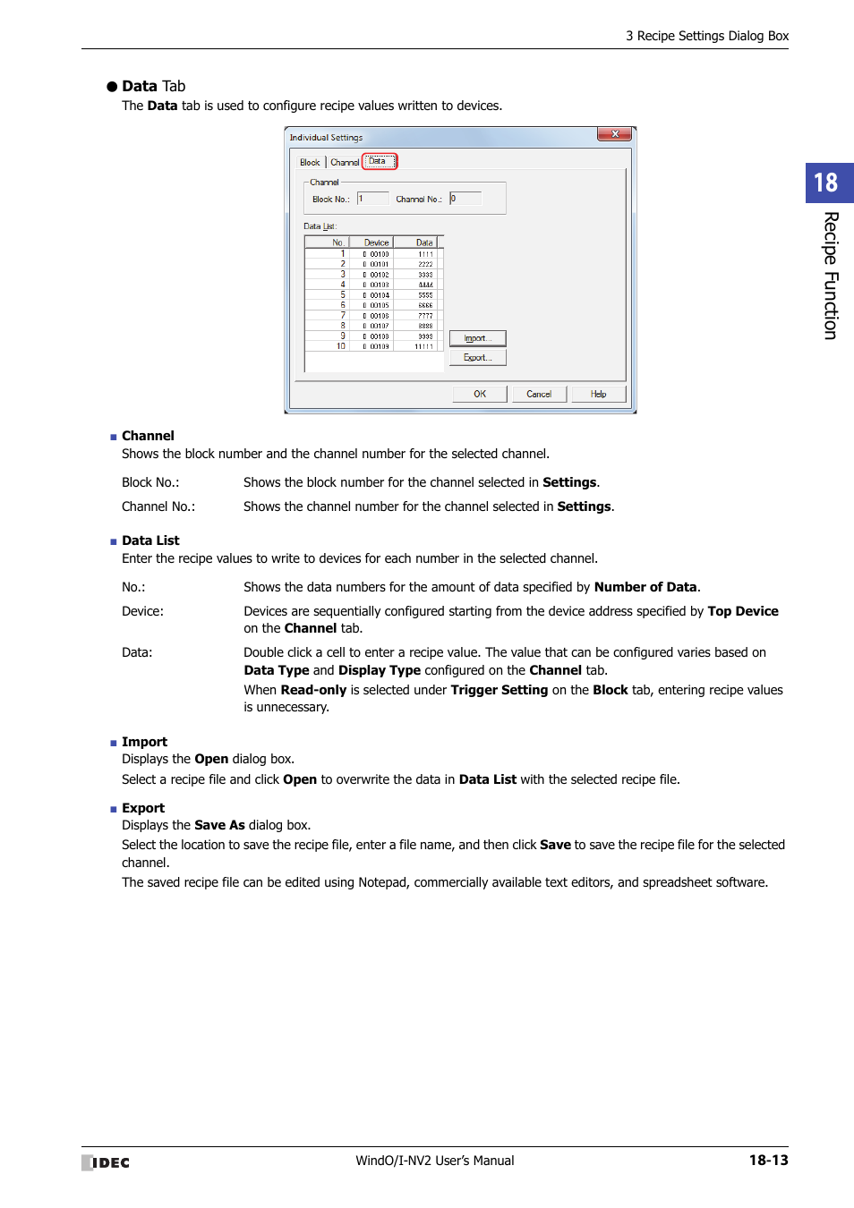 Data tab, Rec ipe func tion | IDEC High Performance Series User Manual | Page 939 / 1448