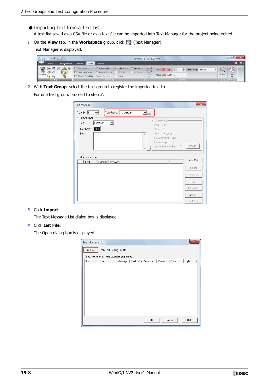 Importing text from a text list | IDEC High Performance Series User Manual | Page 956 / 1448