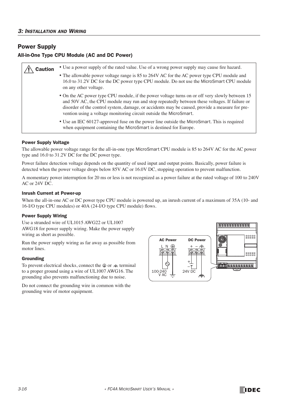 Power supply | IDEC MicroSmart User Manual | Page 110 / 525