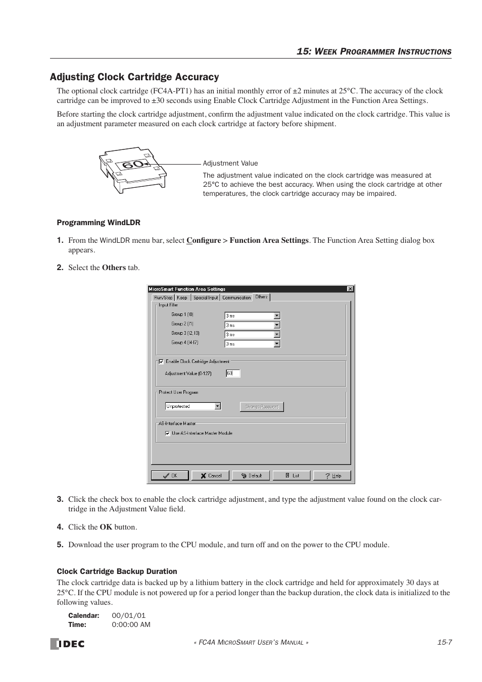Adjusting clock cartridge accuracy, Adjusting clock cartridge accuracy -7 | IDEC MicroSmart User Manual | Page 273 / 525