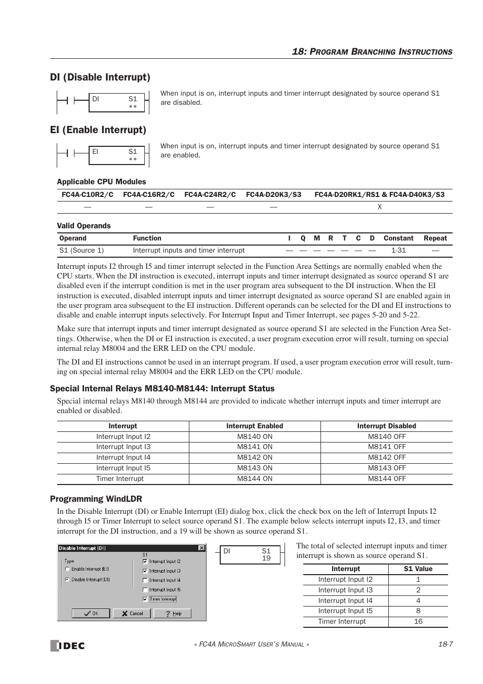 Di (disable interrupt), Ei (enable interrupt), Di (disable interrupt) -7 ei (enable interrupt) -7 | Di (disable interrupt) ei (enable interrupt) | IDEC MicroSmart User Manual | Page 321 / 525