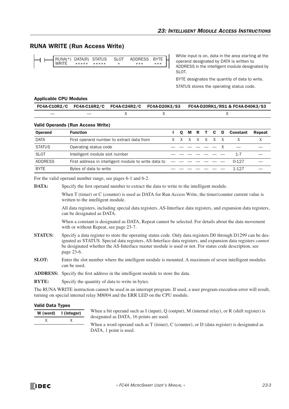 Runa write (run access write), Runa write (run access write) -3 | IDEC MicroSmart User Manual | Page 381 / 525