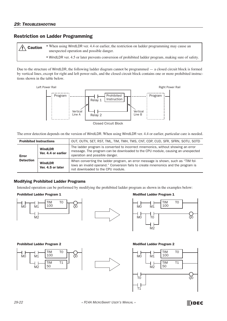 Restriction on ladder programming, Restriction on ladder programming -22 | IDEC MicroSmart User Manual | Page 502 / 525