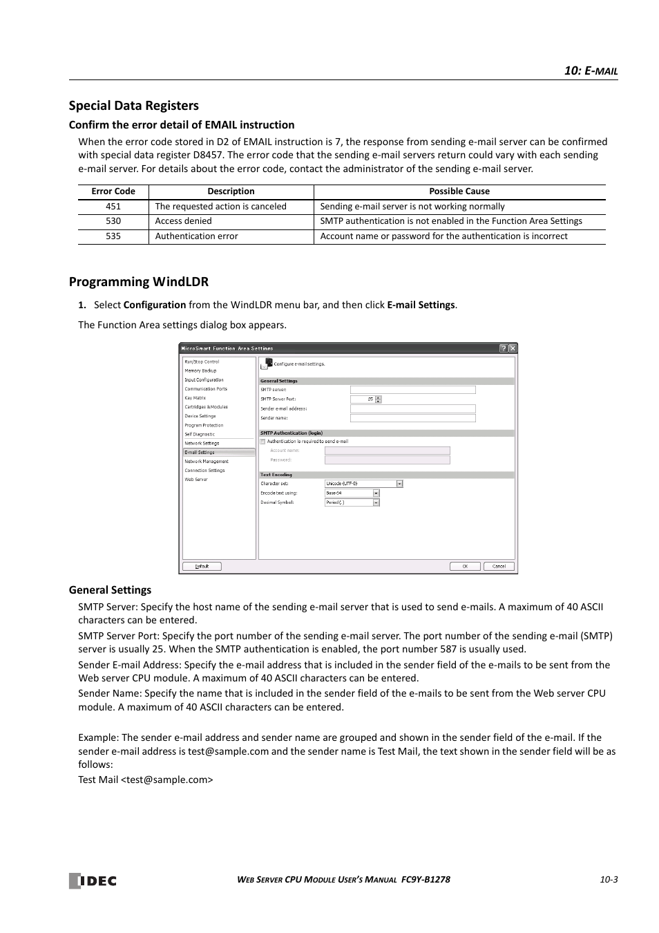 Special data registers, Programming windldr, Special data registers -3 | Confirm the error detail of email instruction -3, Programming windldr -3, General settings -3 | IDEC MicroSmart Pentra User Manual | Page 101 / 168