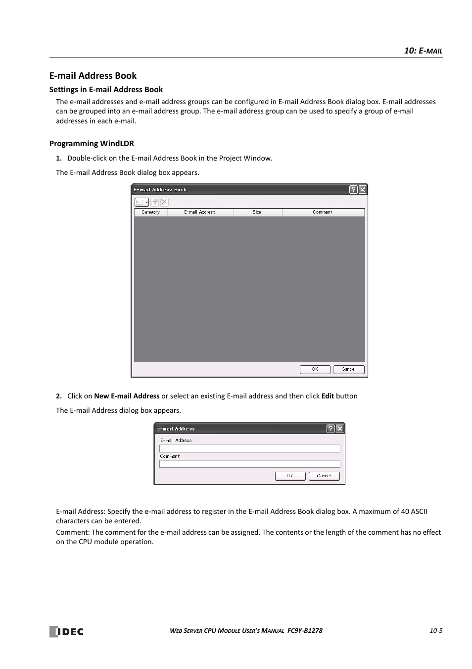 E-mail address book, E-mail address book -5 | IDEC MicroSmart Pentra User Manual | Page 103 / 168