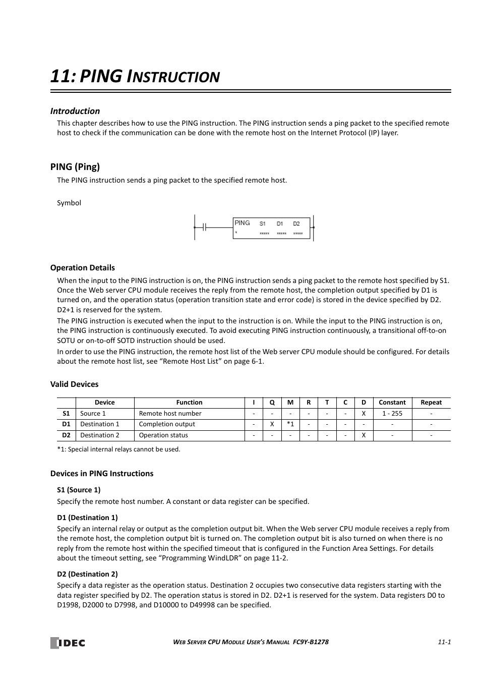 Ping instruction, Ping (ping), Hapter | Ping (ping) -1, Ping i, Nstruction, Introduction | IDEC MicroSmart Pentra User Manual | Page 107 / 168