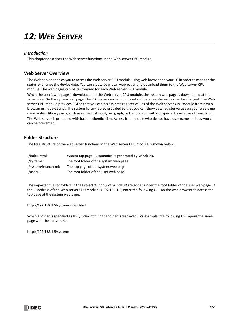 Web server, Web server overview, Folder structure | Hapter, Web server overview -1 folder structure -1, Erver | IDEC MicroSmart Pentra User Manual | Page 109 / 168