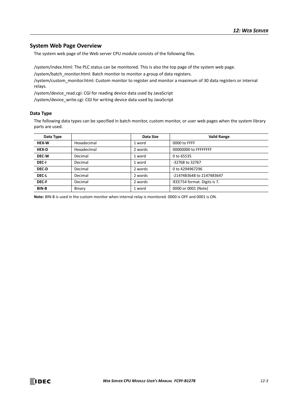 Data type -3, System web page overview | IDEC MicroSmart Pentra User Manual | Page 111 / 168