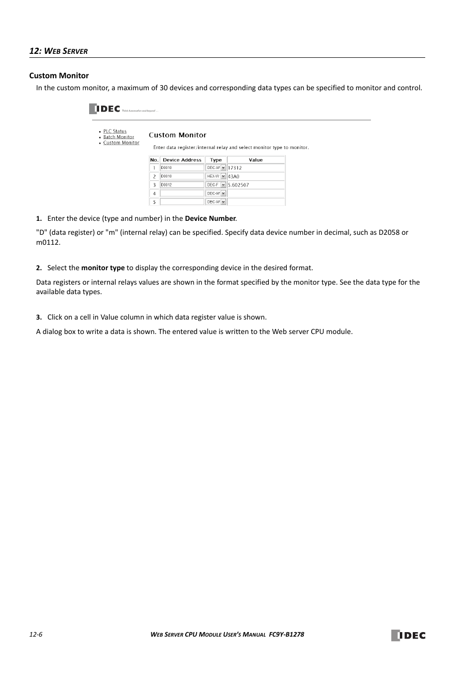 Custom monitor -6 | IDEC MicroSmart Pentra User Manual | Page 114 / 168