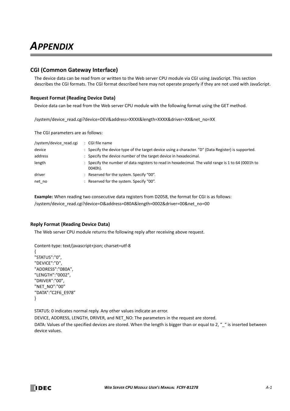 Appendix, Ppendix, Cgi (common gateway interface) | IDEC MicroSmart Pentra User Manual | Page 155 / 168