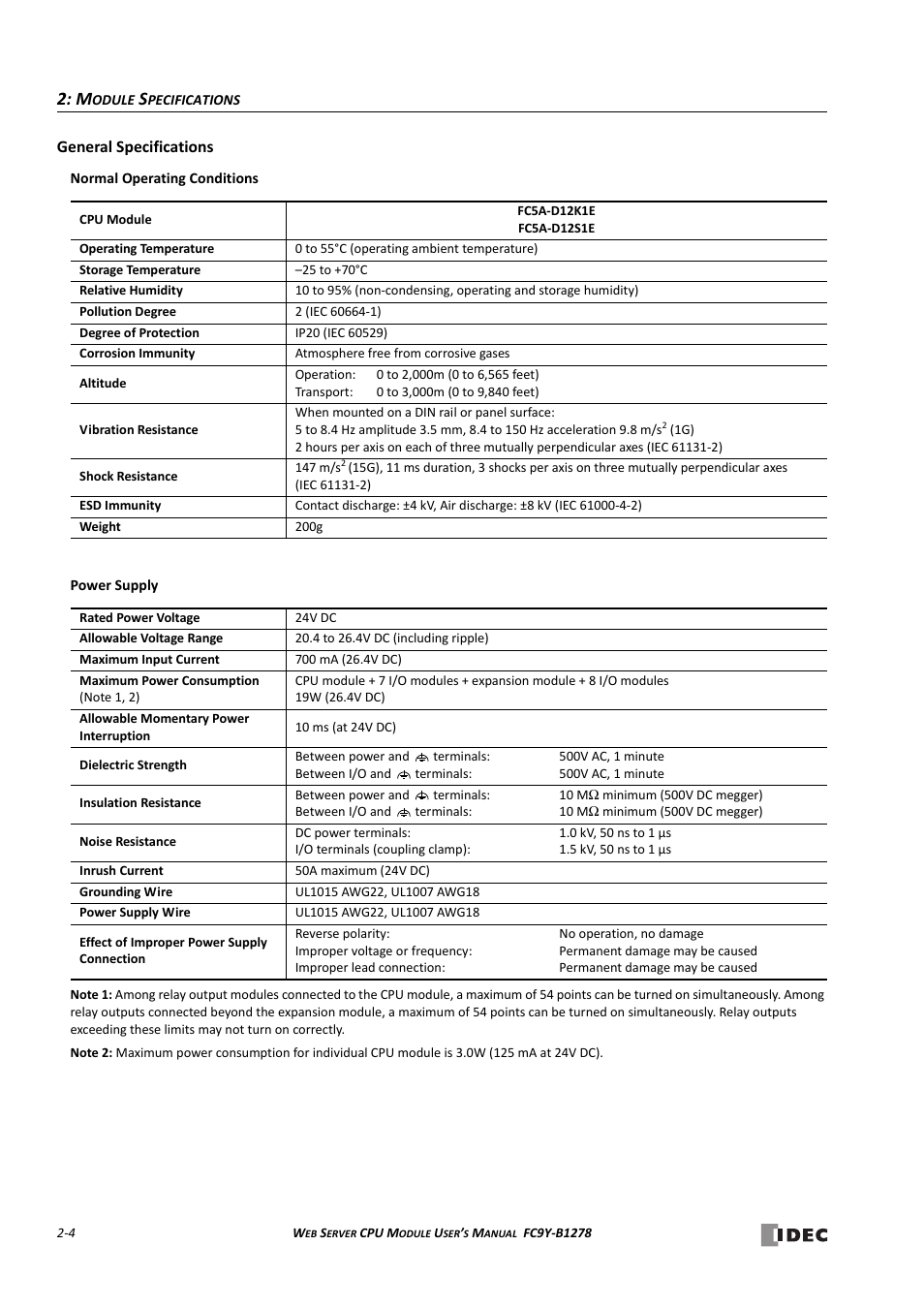 General specifications -4 | IDEC MicroSmart Pentra User Manual | Page 20 / 168