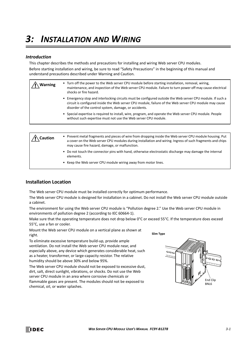 Installation and wiring, Installation location, Hapter | Installation location -1, Nstallation, Iring | IDEC MicroSmart Pentra User Manual | Page 29 / 168
