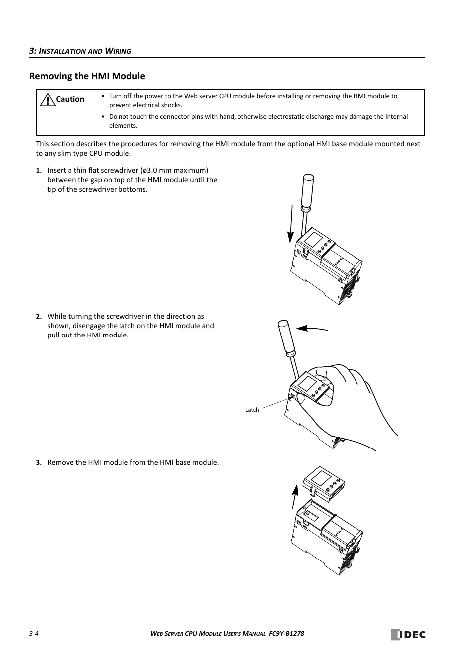 Removing the hmi module, Removing the hmi module -4 | IDEC MicroSmart Pentra User Manual | Page 32 / 168