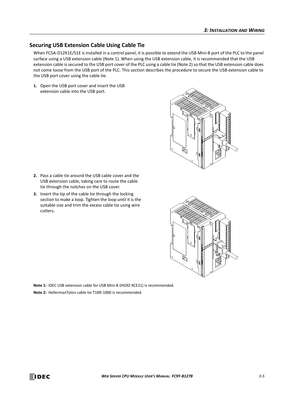 Securing usb extension cable using cable tie, Securing usb extension cable using cable tie -5 | IDEC MicroSmart Pentra User Manual | Page 33 / 168