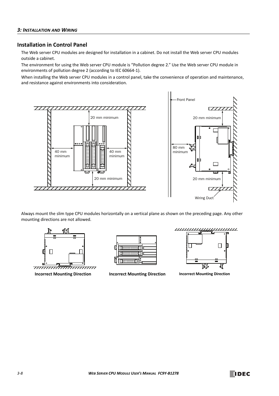 Installation in control panel, Installation in control panel -8 | IDEC MicroSmart Pentra User Manual | Page 36 / 168