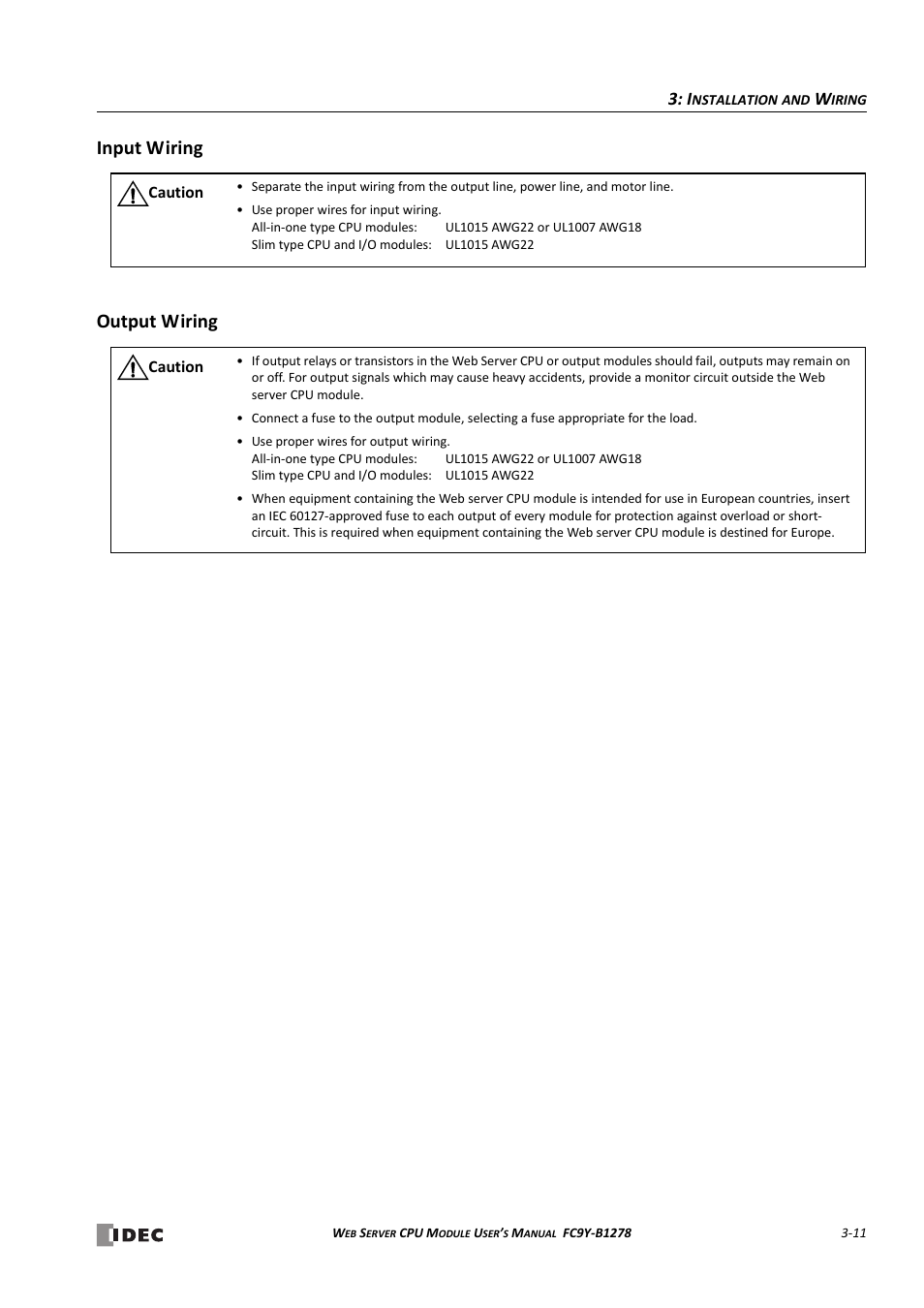 Input wiring, Output wiring, Input wiring -11 output wiring -11 | E "input wiring, Input wiring output wiring | IDEC MicroSmart Pentra User Manual | Page 39 / 168