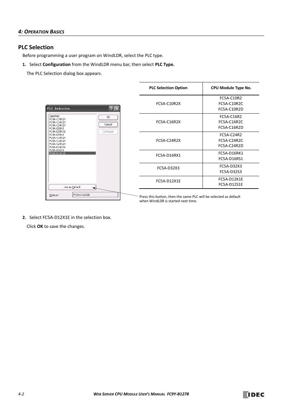 Plc selection, Plc selection -2 | IDEC MicroSmart Pentra User Manual | Page 48 / 168