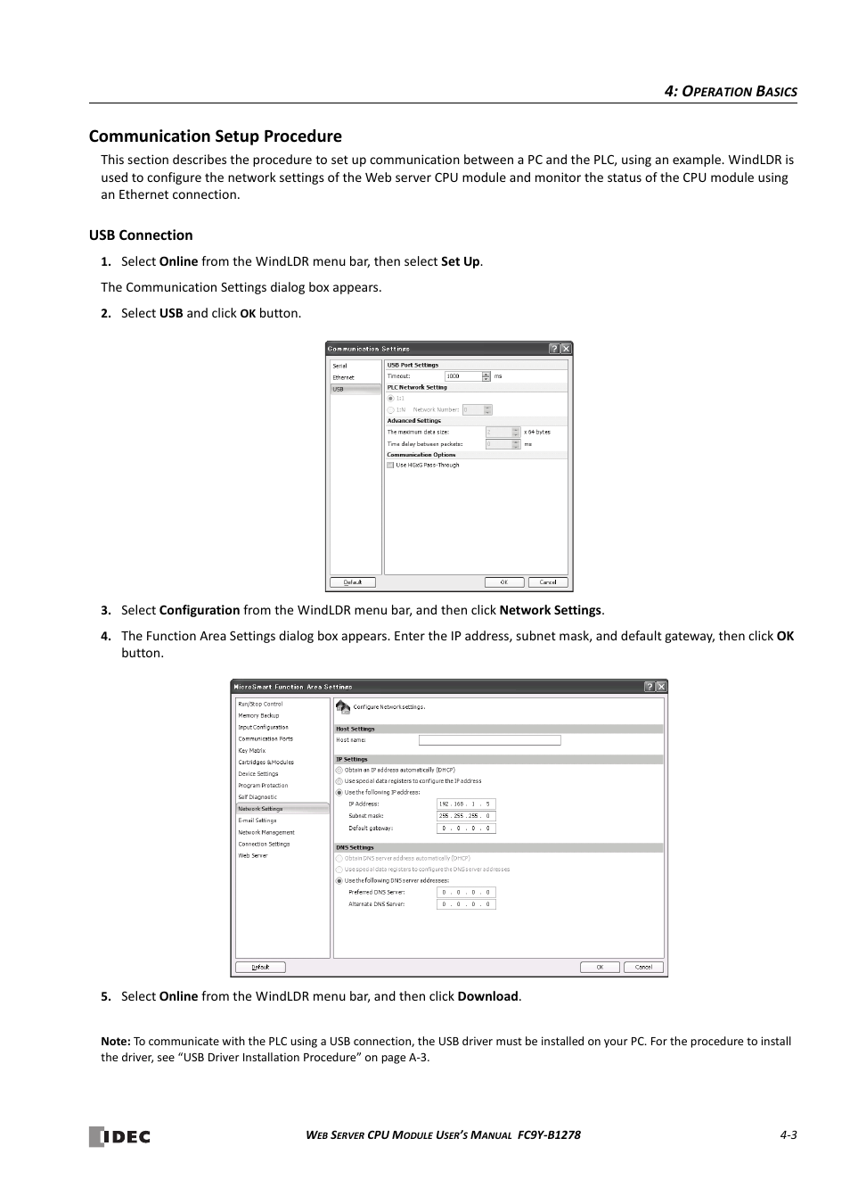 Communication setup procedure, Communication setup procedure -3, Usb connection -3 | IDEC MicroSmart Pentra User Manual | Page 49 / 168