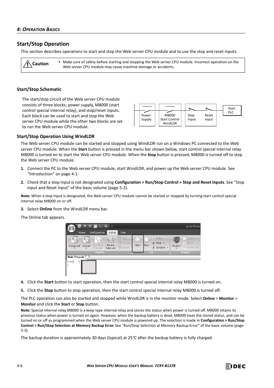 Start/stop operation, Start/stop operation -6 | IDEC MicroSmart Pentra User Manual | Page 52 / 168