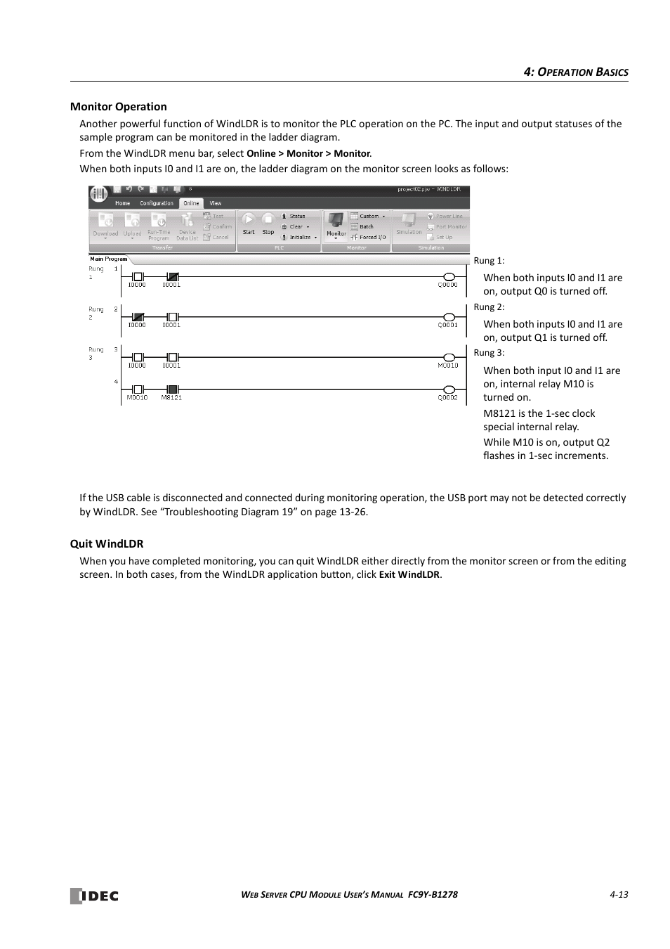 Monitor operation -13 quit windldr -13 | IDEC MicroSmart Pentra User Manual | Page 59 / 168