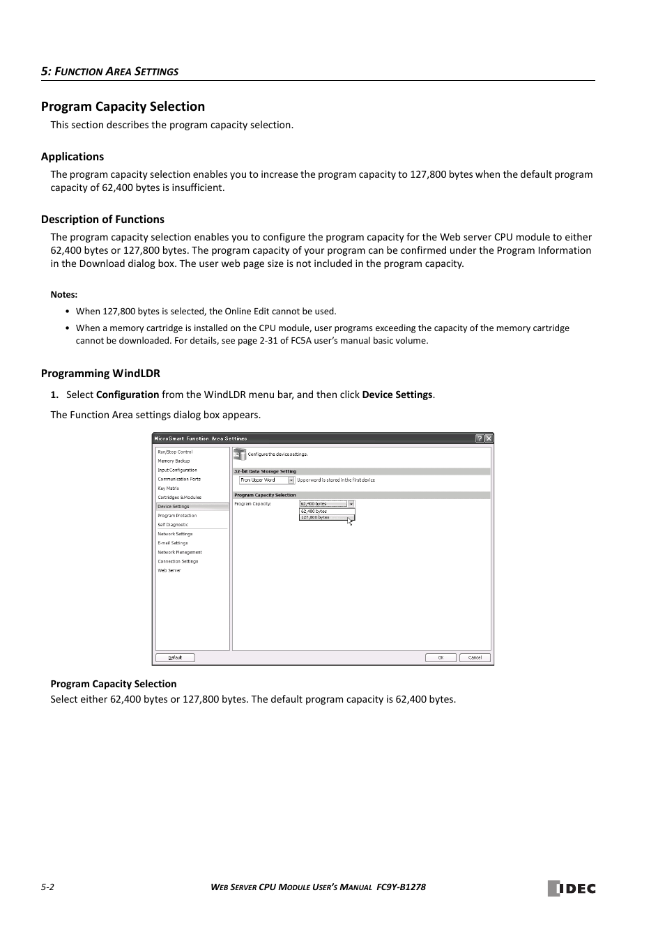 Program capacity selection, Program capacity selection -2 | IDEC MicroSmart Pentra User Manual | Page 62 / 168