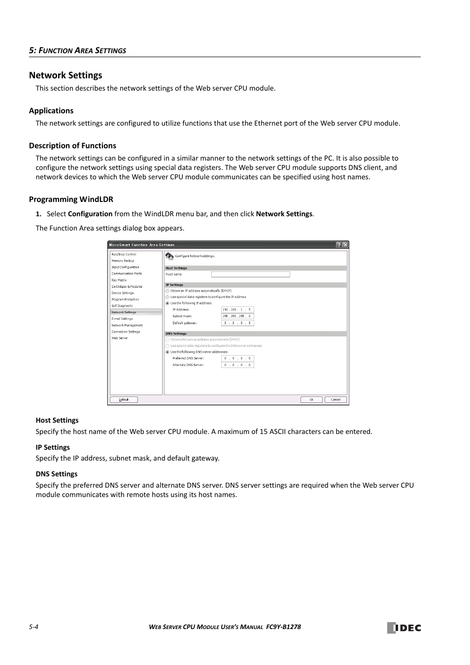 Network settings, Network settings -4 | IDEC MicroSmart Pentra User Manual | Page 64 / 168