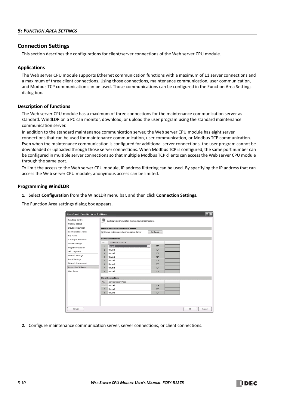 Connection settings, Connection settings -10 | IDEC MicroSmart Pentra User Manual | Page 70 / 168