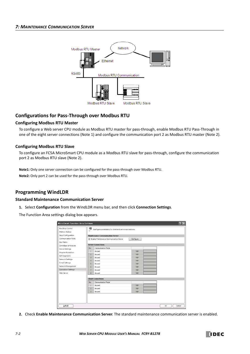 Configurations for pass-through over modbus rtu, Programming windldr, Programming windldr -2 | Standard maintenance communication server -2 | IDEC MicroSmart Pentra User Manual | Page 78 / 168
