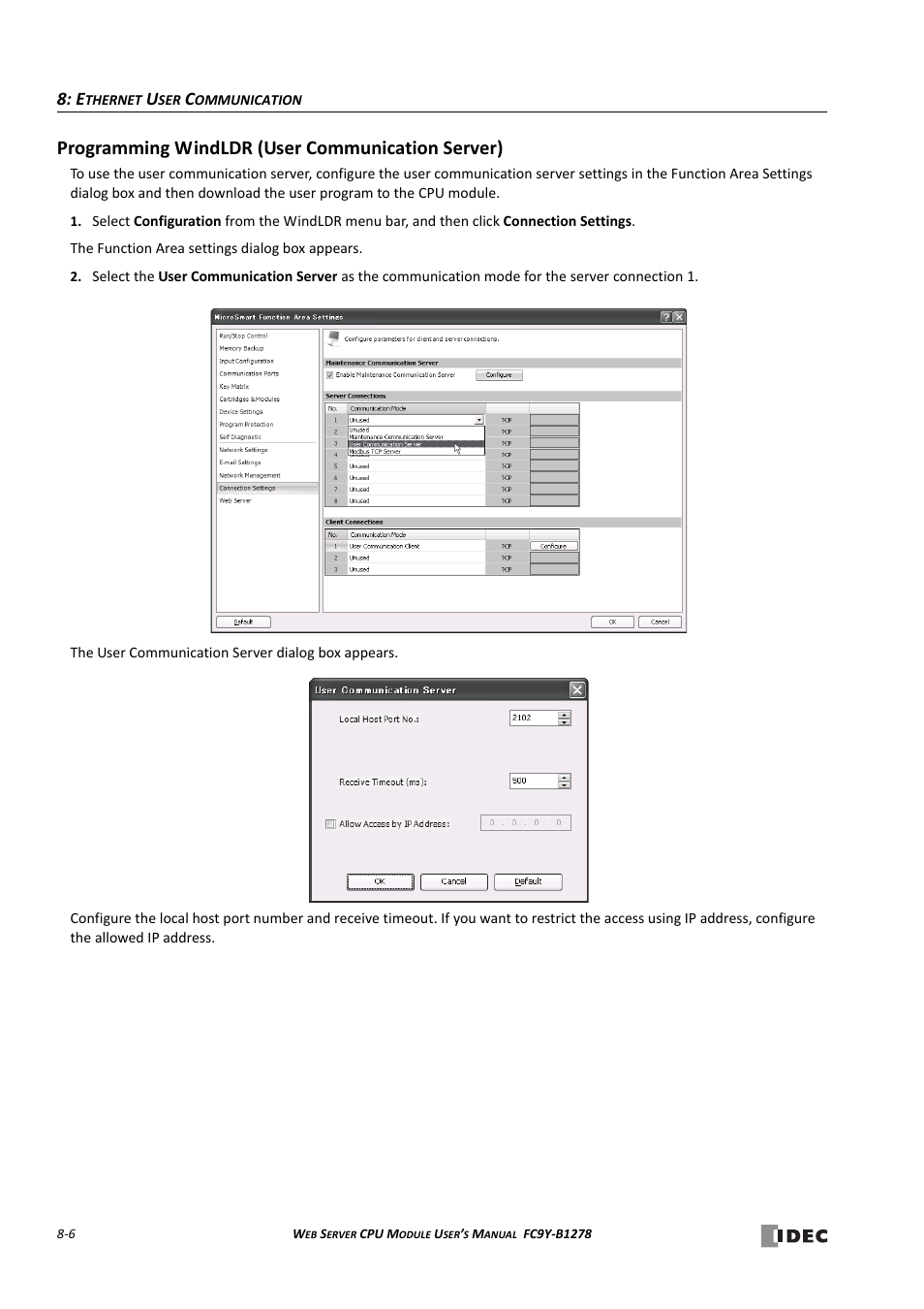 Programming windldr (user communication server), Programming windldr (user communication server) -6 | IDEC MicroSmart Pentra User Manual | Page 86 / 168