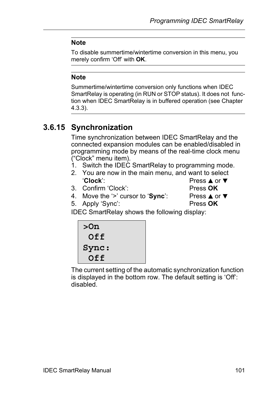 15 synchronization, Synchronization, On off sync: off | IDEC FL1E SmartRelay User Manual | Page 115 / 356