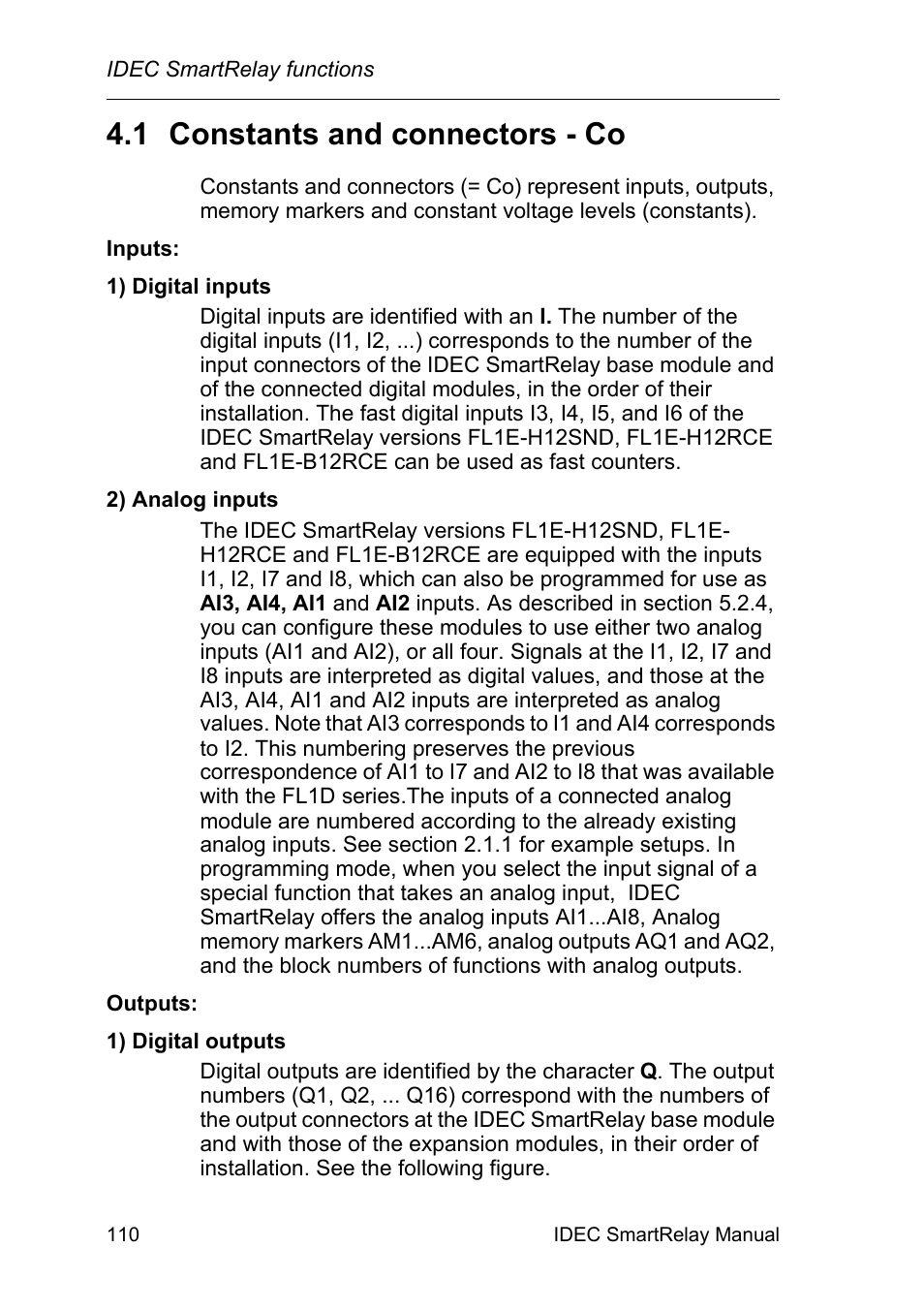 1 constants and connectors - co, Constants and connectors - co | IDEC FL1E SmartRelay User Manual | Page 124 / 356