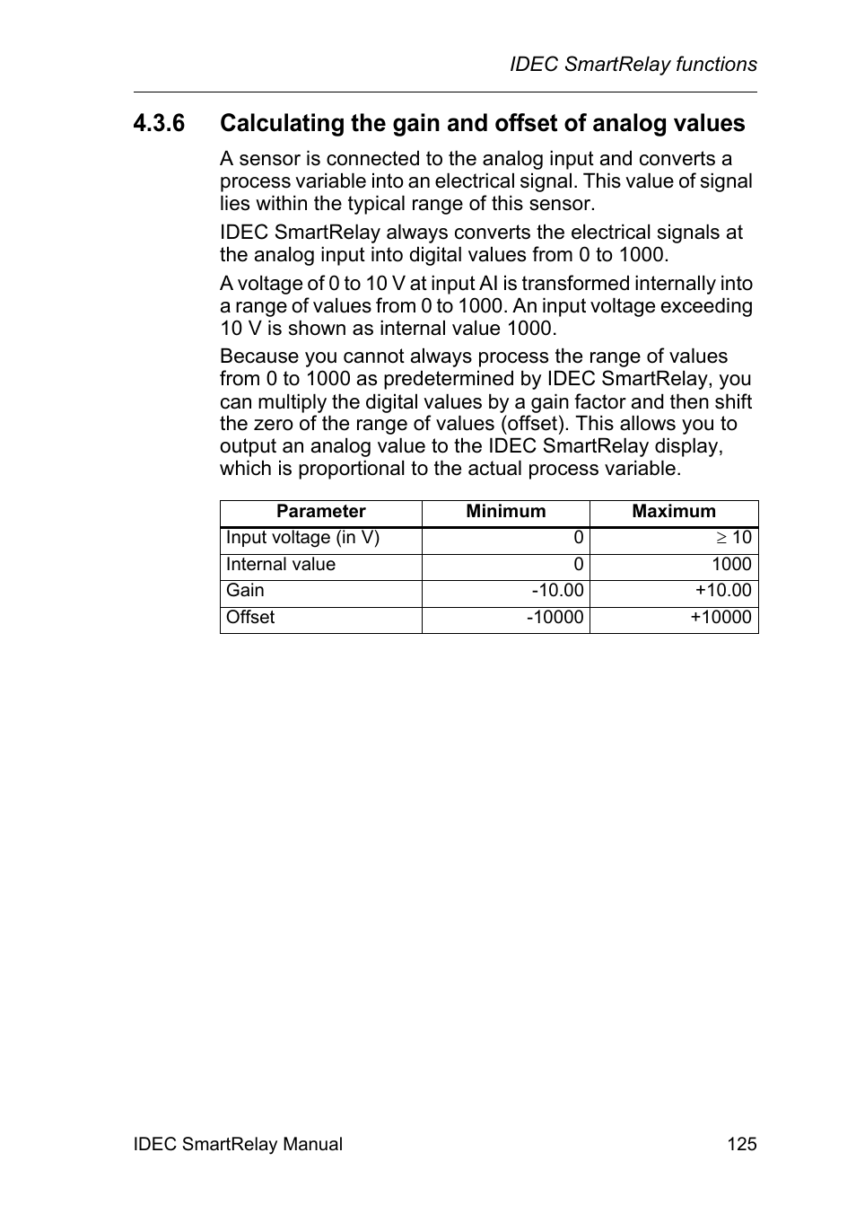 6 calculating the gain and offset of analog values, Calculating the gain and offset of analog values | IDEC FL1E SmartRelay User Manual | Page 139 / 356