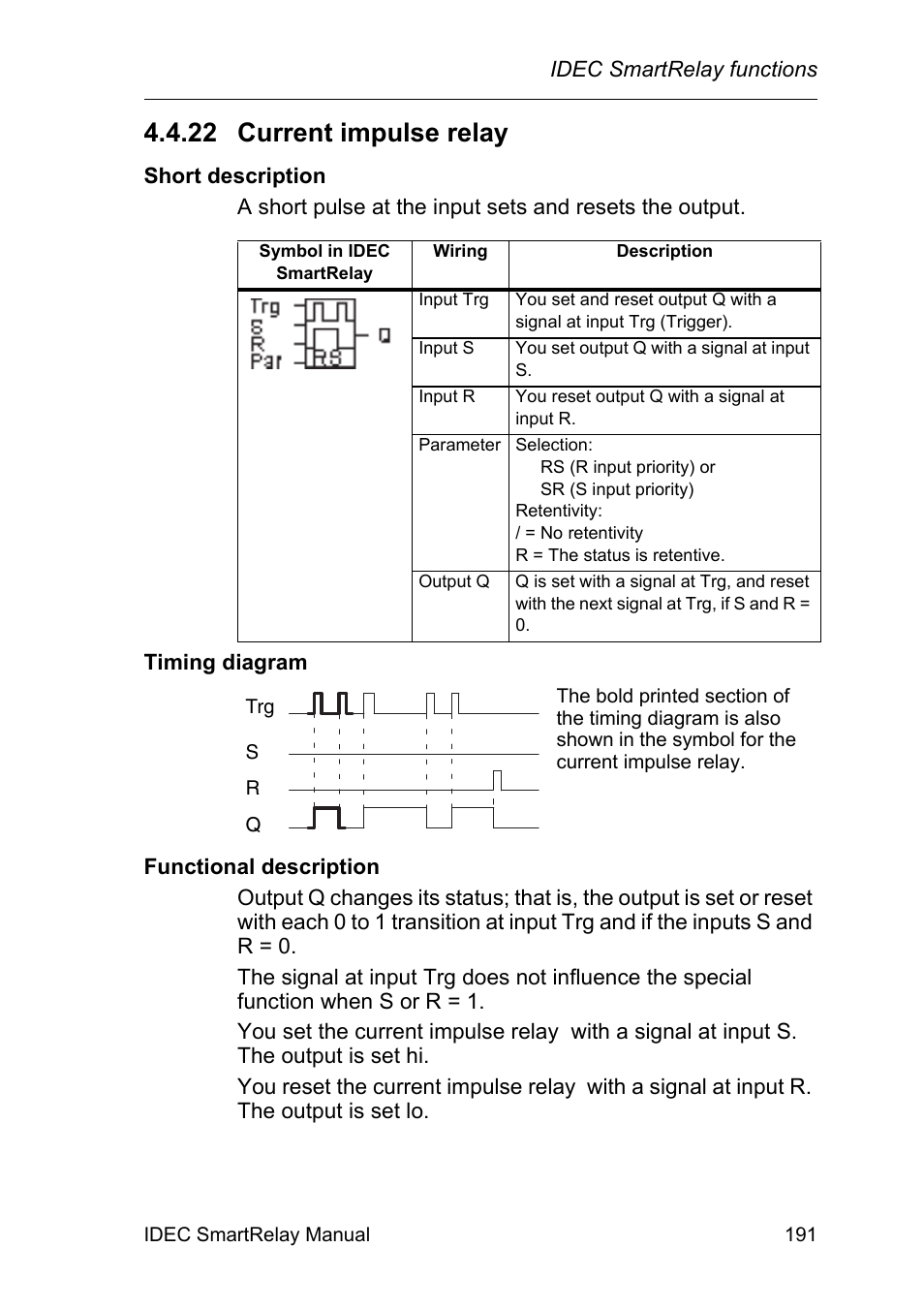 22 current impulse relay, Current impulse relay | IDEC FL1E SmartRelay User Manual | Page 205 / 356