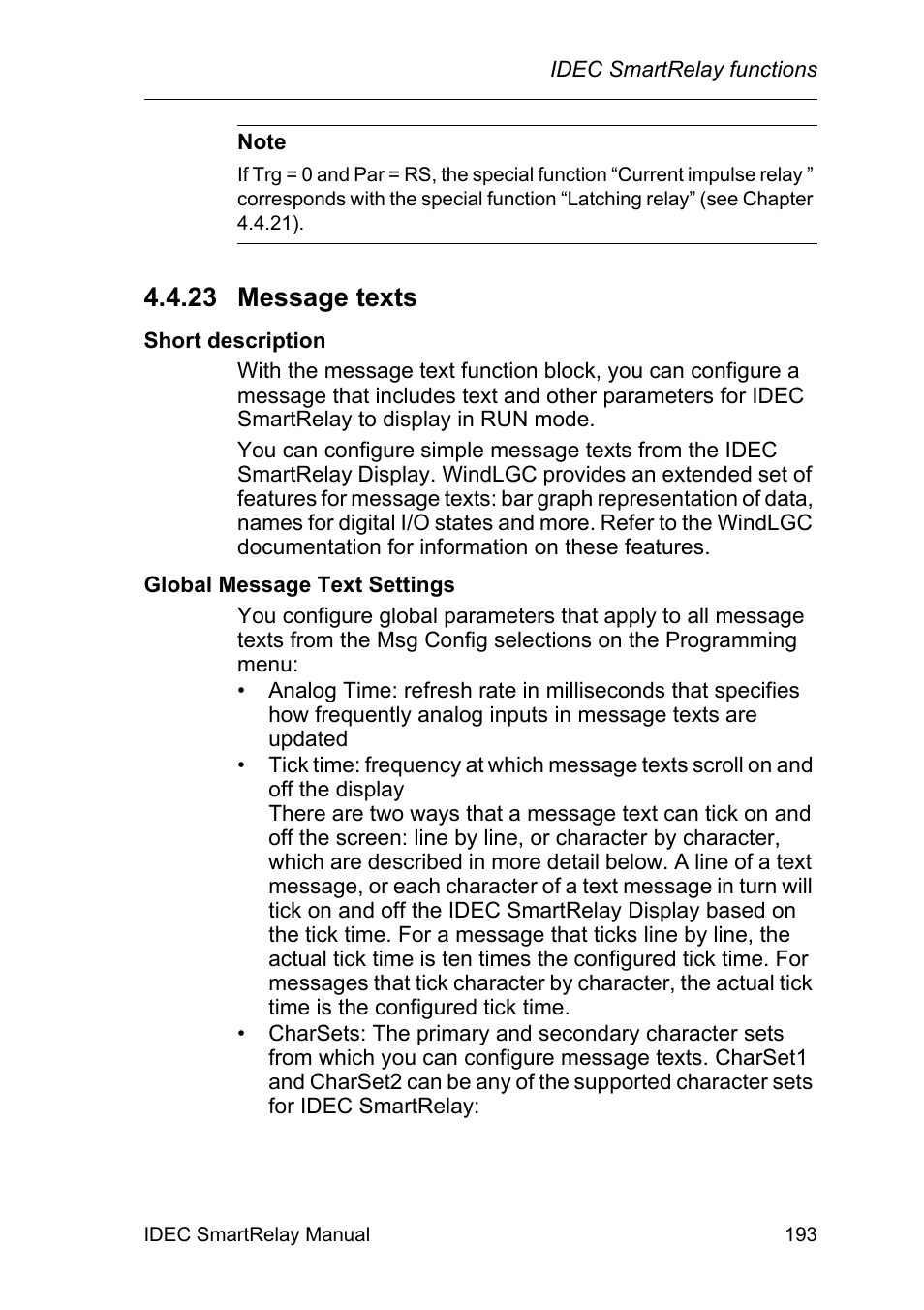23 message texts, Message texts | IDEC FL1E SmartRelay User Manual | Page 207 / 356