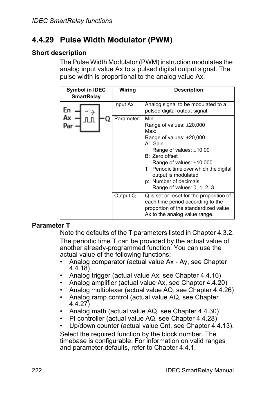 29 pulse width modulator (pwm), Pulse width modulator (pwm) | IDEC FL1E SmartRelay User Manual | Page 236 / 356