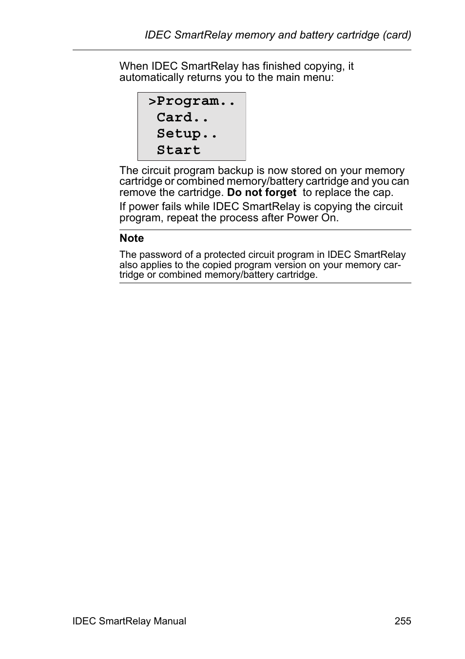 Program.. card.. setup.. start | IDEC FL1E SmartRelay User Manual | Page 269 / 356