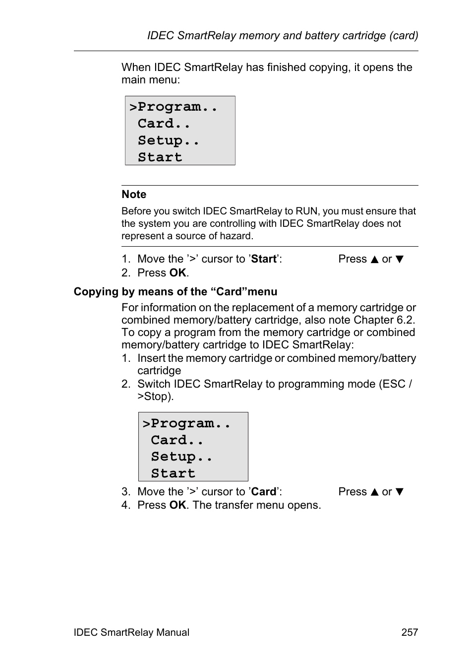 Program.. card.. setup.. start | IDEC FL1E SmartRelay User Manual | Page 271 / 356