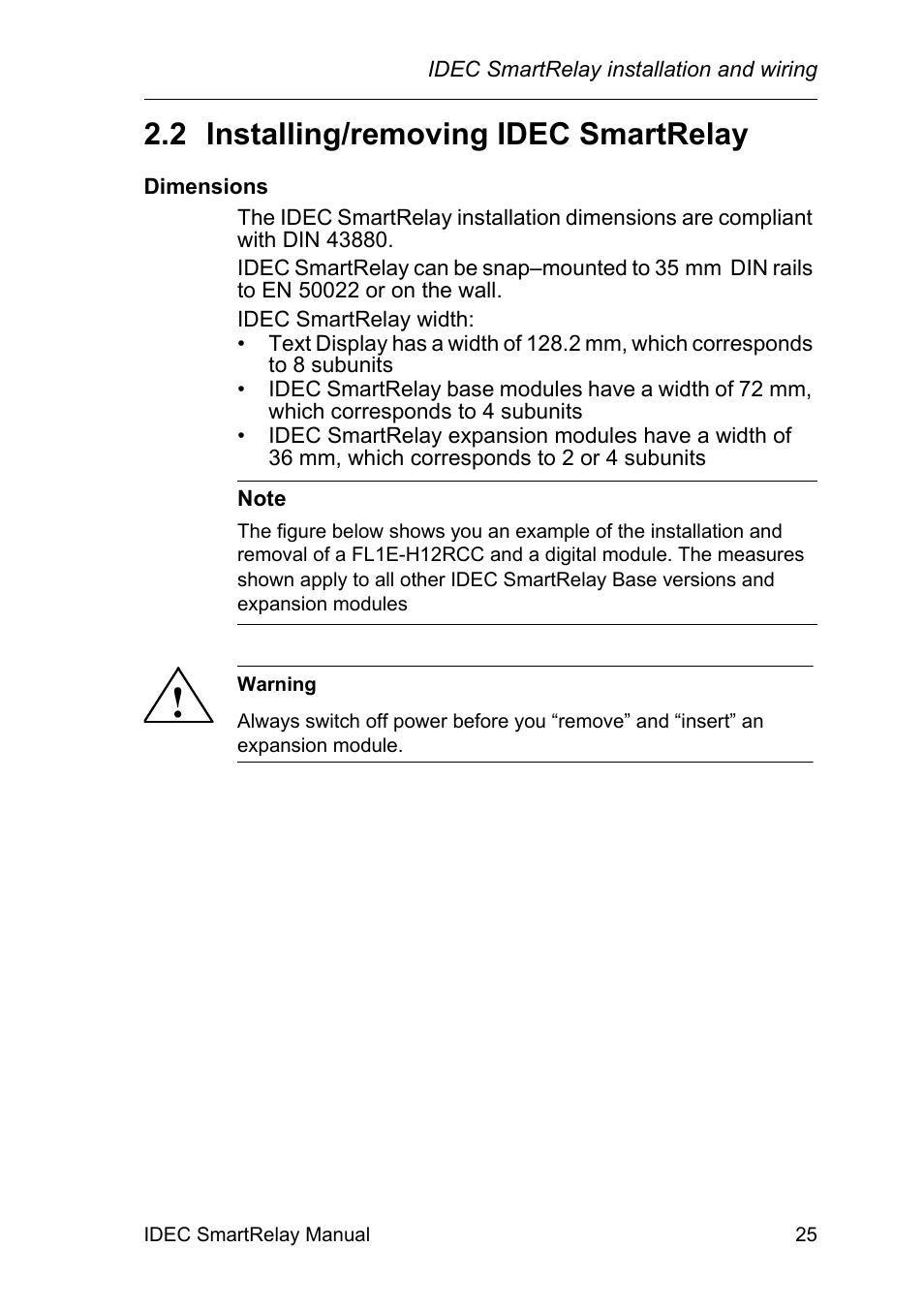 2 installing/removing idec smartrelay, Installing/removing idec smartrelay | IDEC FL1E SmartRelay User Manual | Page 39 / 356