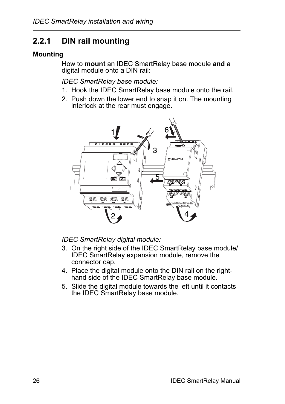 1 din rail mounting, Din rail mounting | IDEC FL1E SmartRelay User Manual | Page 40 / 356