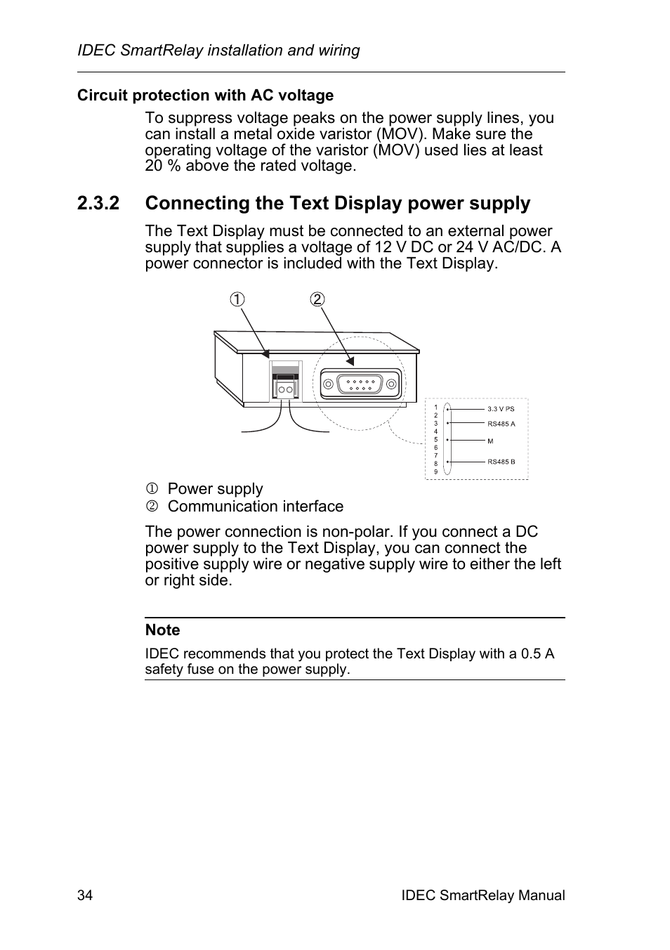 2 connecting the text display power supply, Connecting the text display power supply | IDEC FL1E SmartRelay User Manual | Page 48 / 356