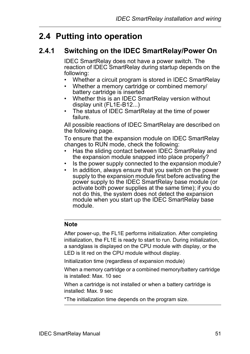 4 putting into operation, 1 switching on the idec smartrelay/power on, Putting into operation | Switching on the idec smartrelay/power on | IDEC FL1E SmartRelay User Manual | Page 65 / 356