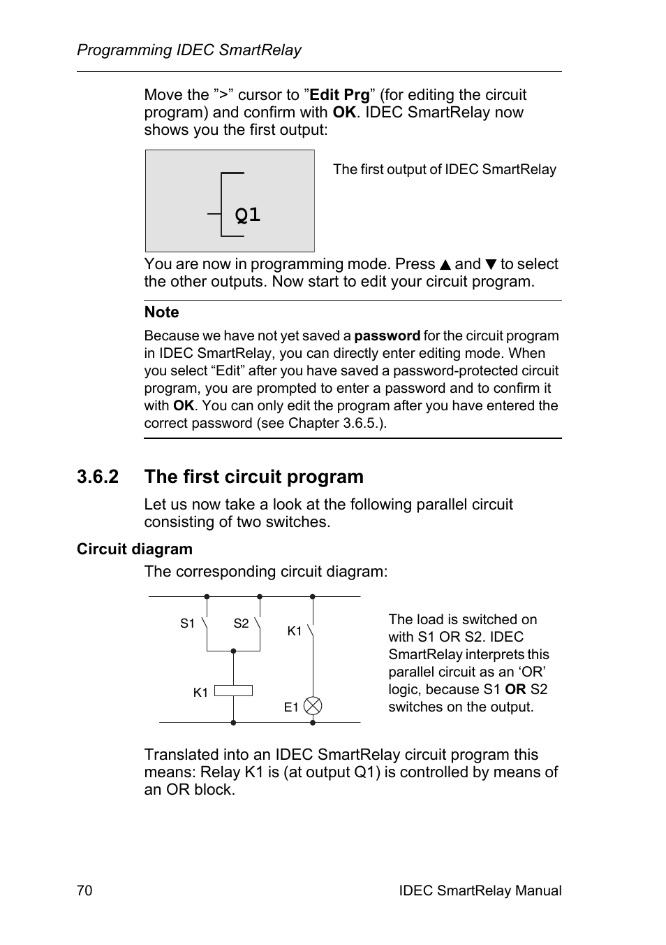2 the first circuit program, The first circuit program | IDEC FL1E SmartRelay User Manual | Page 84 / 356