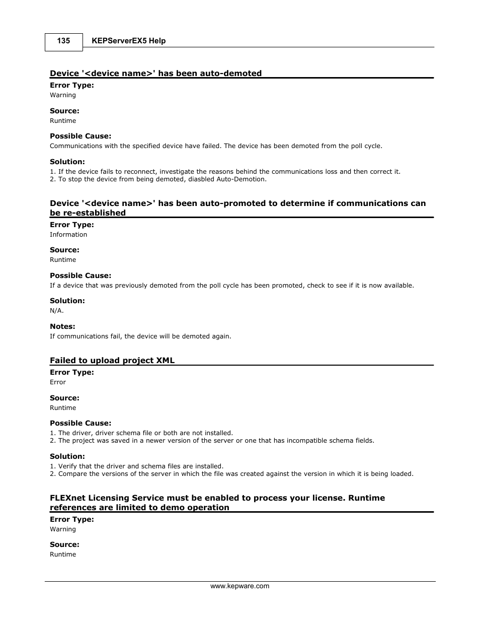 Device '<device name>' has been auto-demoted, Failed to upload project xml | IDEC WindSRV User Manual | Page 136 / 165