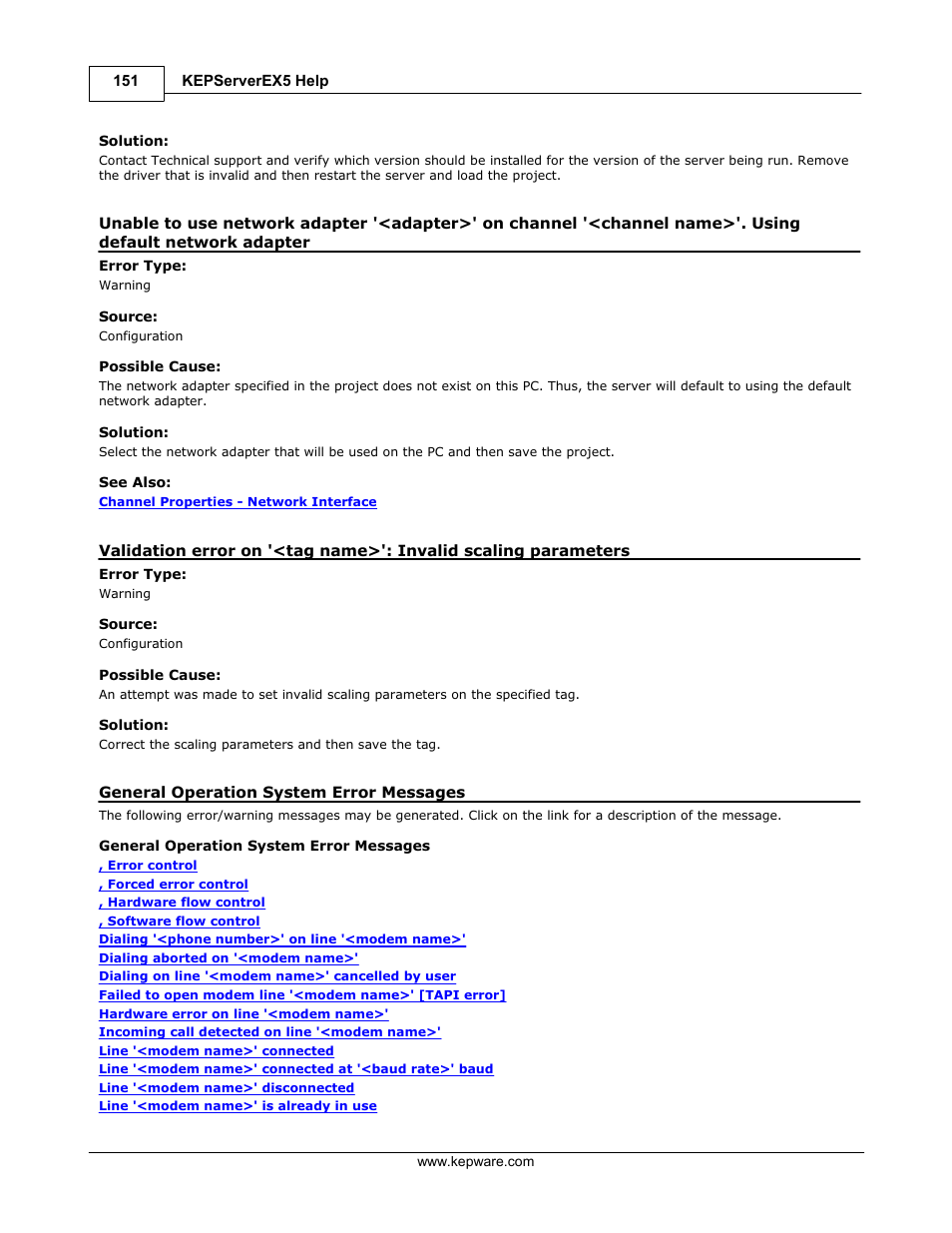General operation system error messages | IDEC WindSRV User Manual | Page 152 / 165