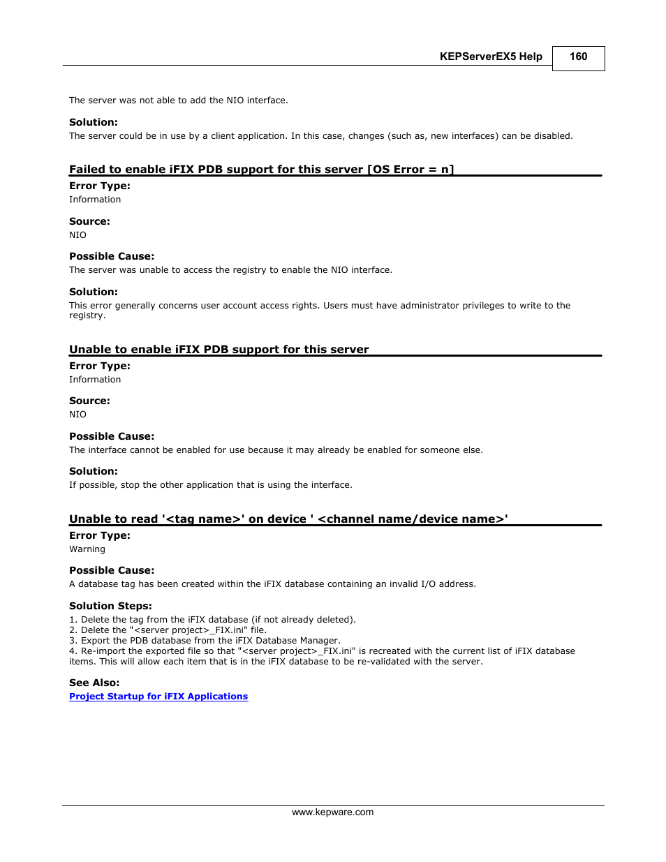 Unable to enable ifix pdb support for this server | IDEC WindSRV User Manual | Page 161 / 165
