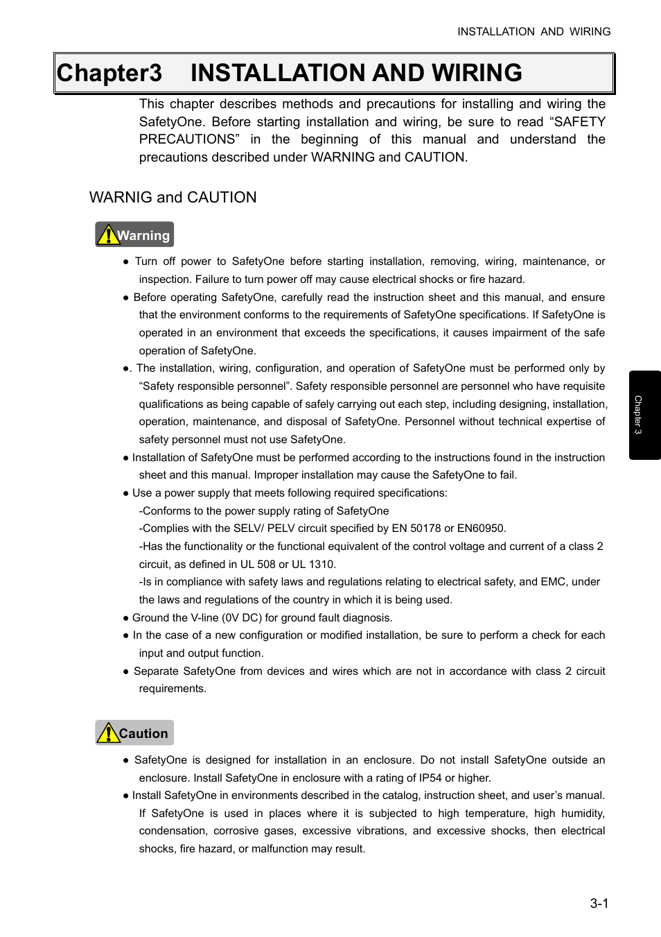 Capter3 installation and wiring, Warnig and caution, Chapter3 installation and wiring | IDEC FS1A Controller User Manual | Page 31 / 400