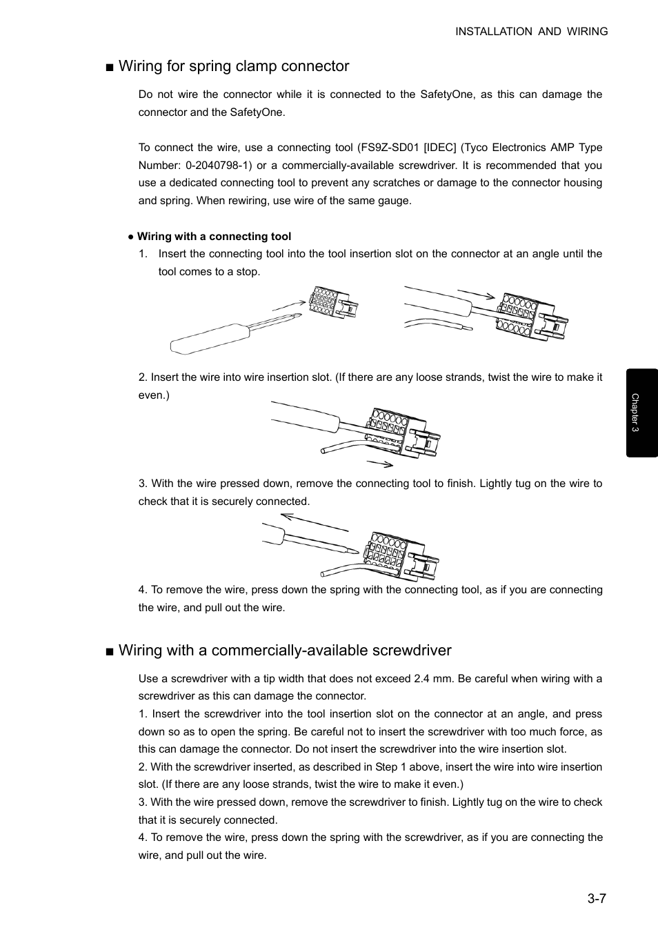 Wiring for spring clamp connector, Wiring with a commercially-available screwdriver | IDEC FS1A Controller User Manual | Page 37 / 400